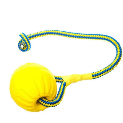 1Pc Teeth Indestructible Bite Rubber Puppy Funny Training Ball Chew Toys Play Fetch Solid with Carrier Rope Pet Dog Toy
