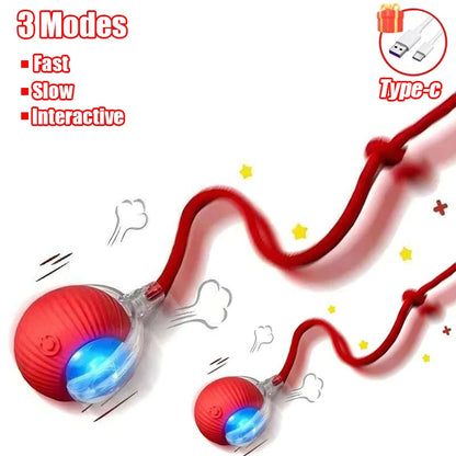 New Cat Interactive Ball Toy Automatic Rolling Ball Faux Tail Rechargeable Smart Pet Electric Toy Dog Cat Training Imitate Mouse